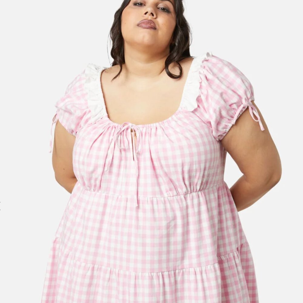 Dangerfield Curve Picnic Party Ruffle Dress Size 22 Pink Gingham Plus Size Cute - Picture 4 of 16